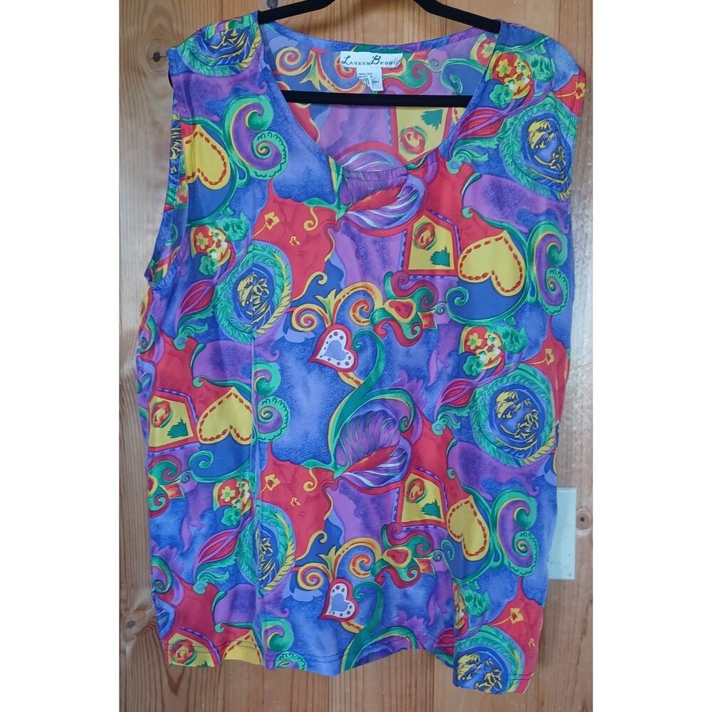 VTG Lauren Brooke Silk Blouse Women's 22W Colorful Abstract Design Artsy Boho - Picture 3 of 7